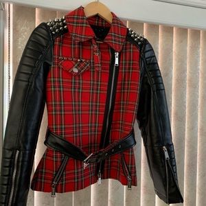 Plaid/leather/spikes on shoulders